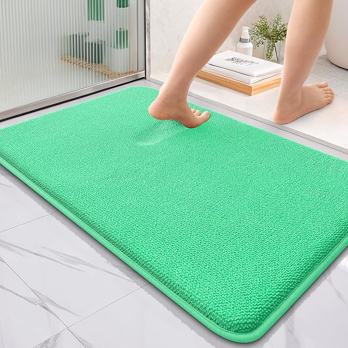 OLANLY Thick Memory Foam Bath Mat Rug 36x24, Extra Soft Absorbent Bathroom Rug, Quick Dry Bath Mats, Non-Slip, Machine Washable Carpet for Bathroom, Tub and Shower, Home Decor Accessories, Mint Green