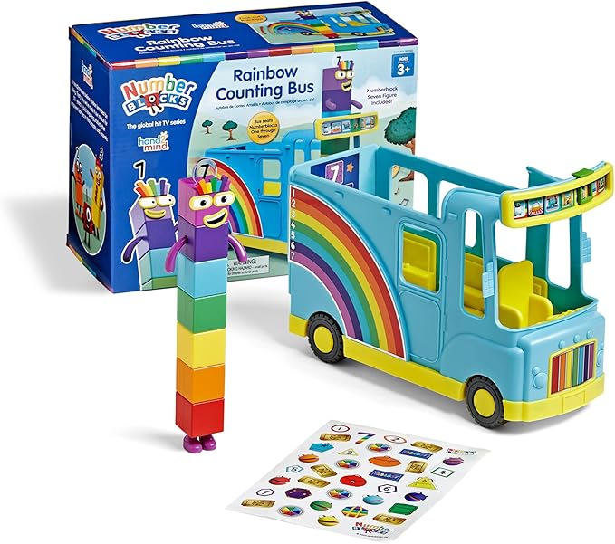 hand2mind Numberblocks Rainbow Counting Bus, Music Toys for Kids Ages 3-5, Toddler Musical Number Toys, Play Figure Playsets, Preschool Learning Toys, Birthday Gifts for Kids