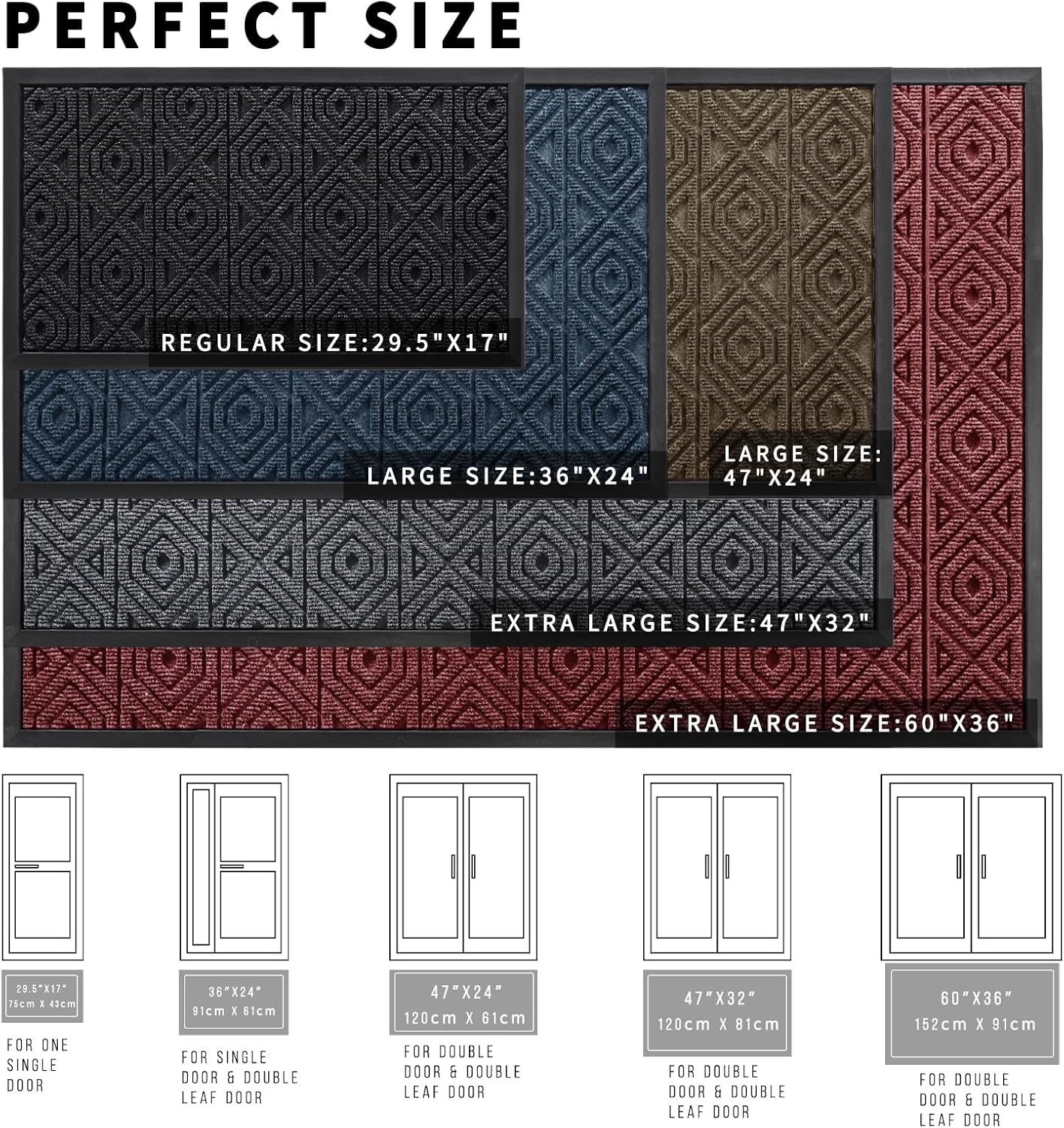 Yimobra Door Mat, Outdoor Indoor Entrance Welcome Mat, Heavy Entry Front Door Mat, Stain & Fade Resistant, Low Profile, Sturdy Rubber, Easy Clean Patio Floor Mat, Waterproof, 29.5 x 17, Brown