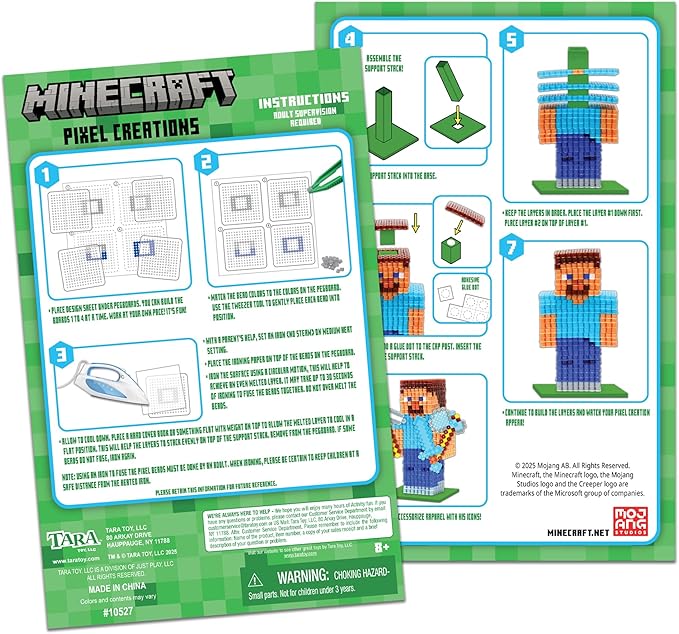 Minecraft Pixel Creations Bead Kit 2500 Beads with Pegboards & Templates Build Characters & Tools from, Encourages Hands-on STEM-Based Play Craft Set for Kids Ages 6+