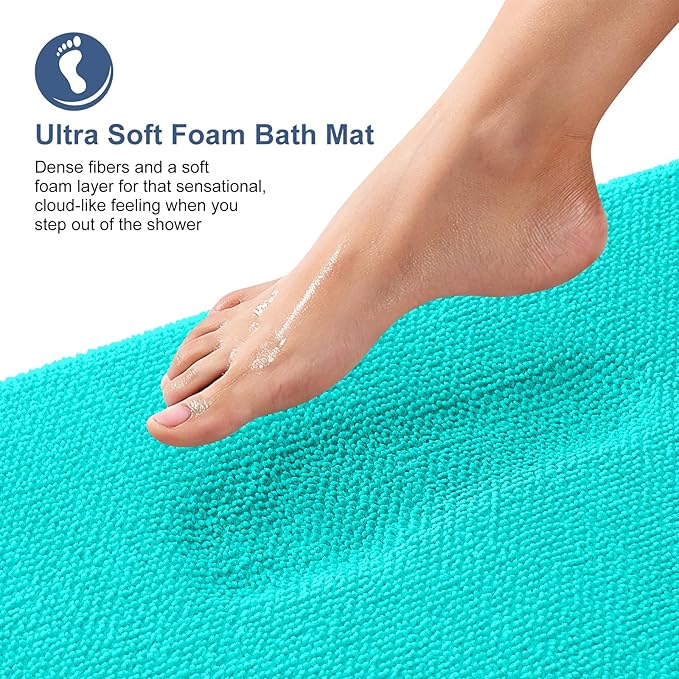 OLANLY Thick Memory Foam Bath Mat Rug 30x20, Extra Soft Absorbent Bathroom Rug, Quick Dry Bath Mats, Non-Slip, Machine Washable Carpet for Bathroom, Tub and Shower, Home Decor Accessories, Teal