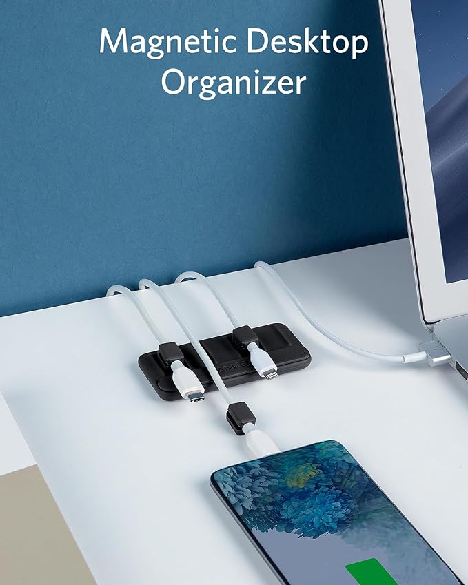 Anker Multipurpose Cord Keeper - 5 Clips for Lightning, USB C, Micro Cables & Other Wires - Sticks to Wood, Marble, Metal, Glass (Black)