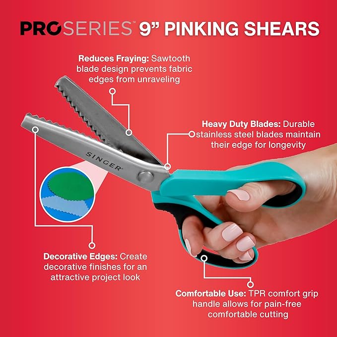 SINGER ProSeries 9" Pinking Shears - Heavy-Duty Stainless Steel - Zigzag Cut for No-Fray Fabric, Sewing & Craft Edging