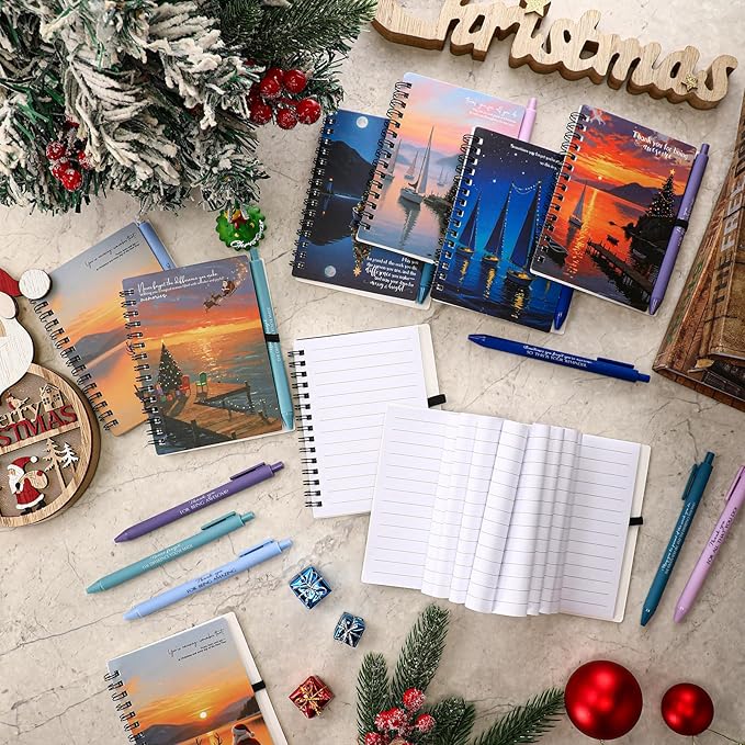 Sayglossy 48 Pcs Inspirational Notebooks Bulk Coworker Positive Spiral Notebook Party Favors A6 Journal with Ballpoint Pen Classroom Office Appreciation Gift(Xmas Styles Journal)