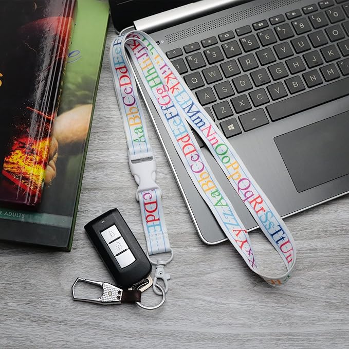 EASTEX Teacher Lanyard Keychain - ABC Alphabet Badge Lanyard for Keys Whistle - ID Card Holder Keychain - Math Periodic Table
