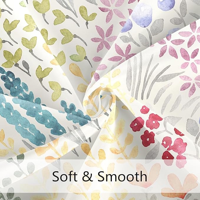 Cute Spring Summer Floral Shower Curtain, Colorful Flower Fabric Shower Curtains, Boho Funky Watercolor Wildflower Trendy Shower Curtain Set, Cottagecore Bohemian Bathroom Decor, 72x72