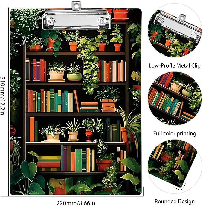 Plastic A4 Clipboards, Cute Fashion Clipboard Decorative, 12.2" x 8.7" Standard A4 Size Clipboards, Plastic Acrylic Clipboard for Teacher, Social Worker, Students,Women, Office Supplies(Plants)