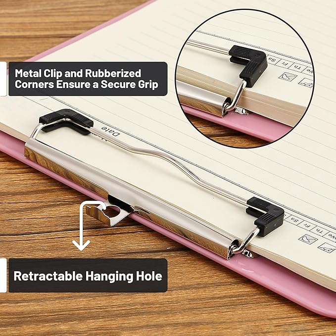 Mr. Pen- Plastic Clipboard, 12.5” x 9”, Careys Pink, Clipboard Plastic, Low-Profile Metal Clip with Retractable Hanging Hole