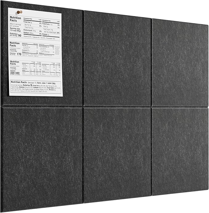 MaxGear Large Cork Board for Wall 36" x 24", Dark Gray Bulletin Board, 6 Pack Felt Wall Tiles with Pushpins, Cork Boards for Office Pin Board Tack Board Cork Boards