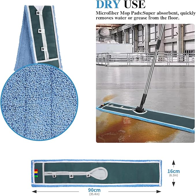Commercial Mop,Masthome 42" Heavy Duty Dust Mop with Stainless Steel Handle,Large Industrial Mops for Floor Cleaning with 1 Cotton & 1 Microfiber Pad,Wet & Dry Large Mops for Home,Garage,School,Mall
