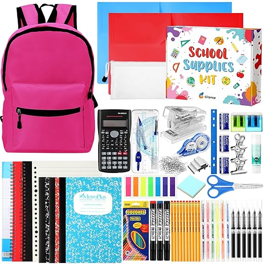 126 Pcs Christmas Middle High School Supplies Kit with Backpack for Student 7-12 Grades, School Supplies Bulk Bundle Essential Notebook Calculator for Xmas Holiday Gifts(Hot Pink)
