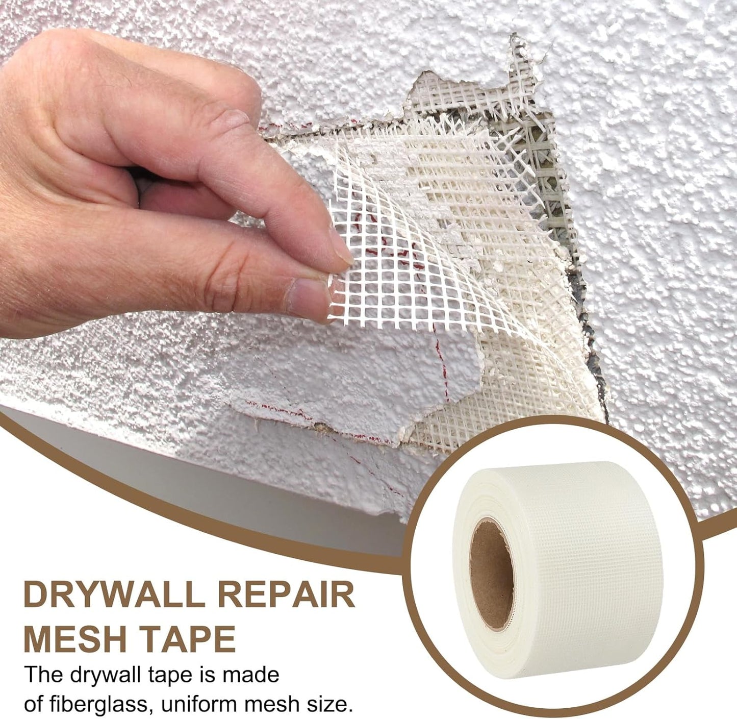 PATIKIL Drywall Repair Mesh Tape, 4 inch x 164 ft Fiberglass Repair Patch Self-Adhesive Dry Wall Joint Tape 12 Mesh Wall Hole Crack and Seam Patch, White