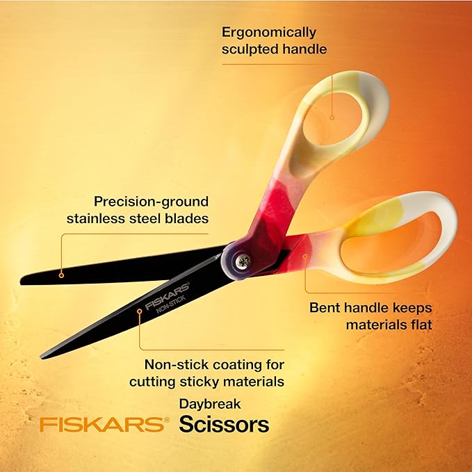 Fiskars Explore Scissors, Non-Stick Blades, Design Collection, Daybreak, 8 Inches