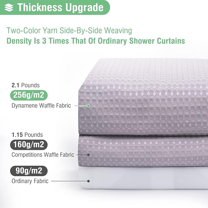 Dynamene Extra Long Shower Curtain - 96 Inch Long Waffle Weave Weighted Thick Cloth Bathroom Shower Curtain, Neutral Heavy Duty Hotel Bath Curtain Set with 12 Plastic Hooks,72x96, Lavender