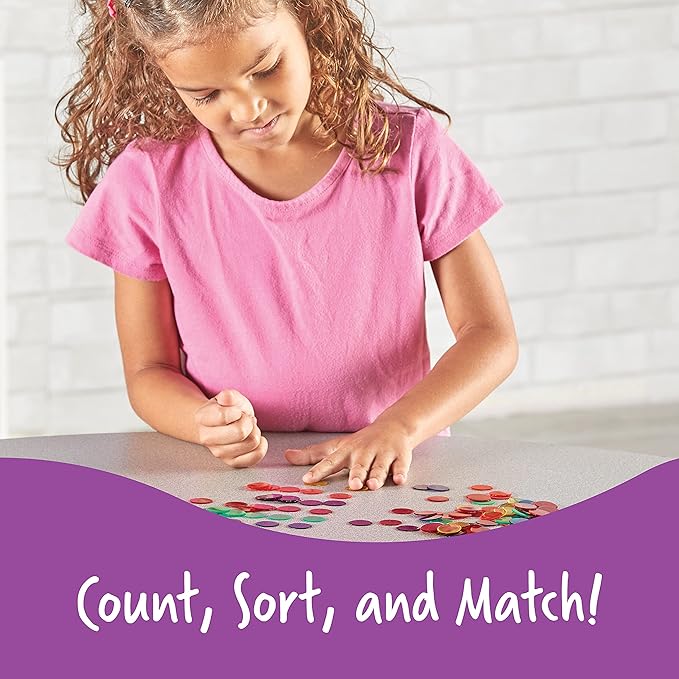 Learning Resources Transparent Color Counting Chips - 250 Pieces, Ages 5+ Math Counters for Kids, Counting Chips, Perfect for Bingo Games