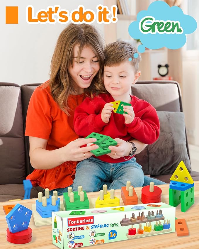 Montessori Toys for 1 2 3 Year Old Boy Girl, Toys for Ages 2-4 Toddlers Kids Baby, 1 2 Year Old Birthday Gifts, Wooden Learning Puzzles Easter Basket Stuffers Toys for Toddlers 1-3