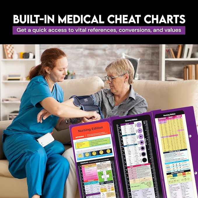 Nursing Clipboard with Nursing and Medical Edition Cheat Sheets 3 Layers Aluminum Foldable Nurse Clip Board Nursing Student Essentials - Foldable Clipboard Nursing Nursing School Essentials (Purple)