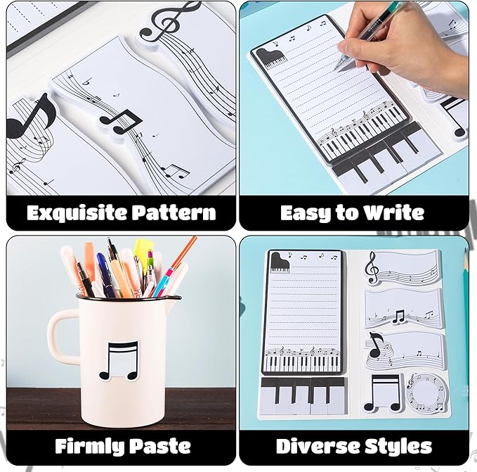 B1ykin Cute Sticky Notes Set - Music is Life Self-Stick Notes Pad, 550 Sheets Writing Memo Pages Sticky Notepad for Teacher Appreciation Gifts, School Office Party Favors Supplies (Musical Note)