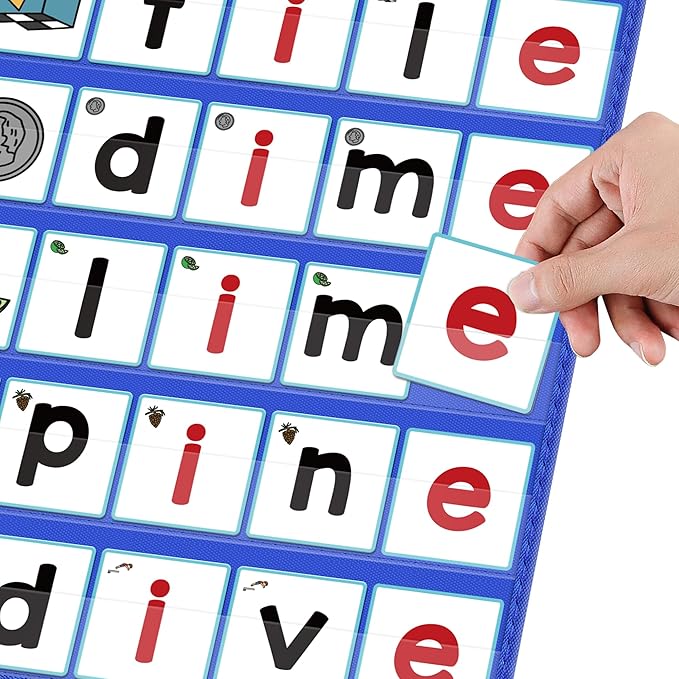 ABCxGOOD CVCE Word Building Pocket Charts with 50 Phonics Flash Cards Classroom Must Haves, CVCE Literacy Games for Beginners in Reading and Spelling.