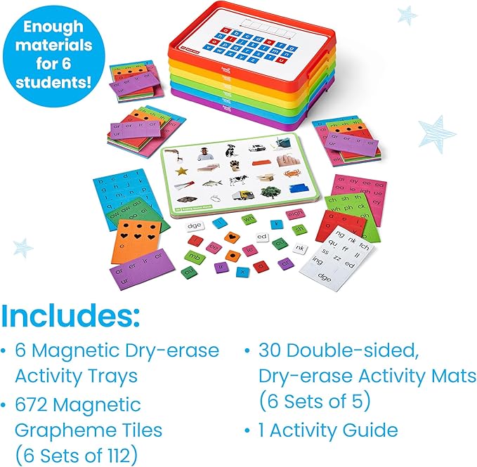 hand2mind Advancing Phonics Word Work Small Group Set, Magnetic Letter Tiles, Magnetic Letter Trays, Kindergarten Phonics Manipulatives, Phonemic Awareness, Science of Reading Classroom Materials