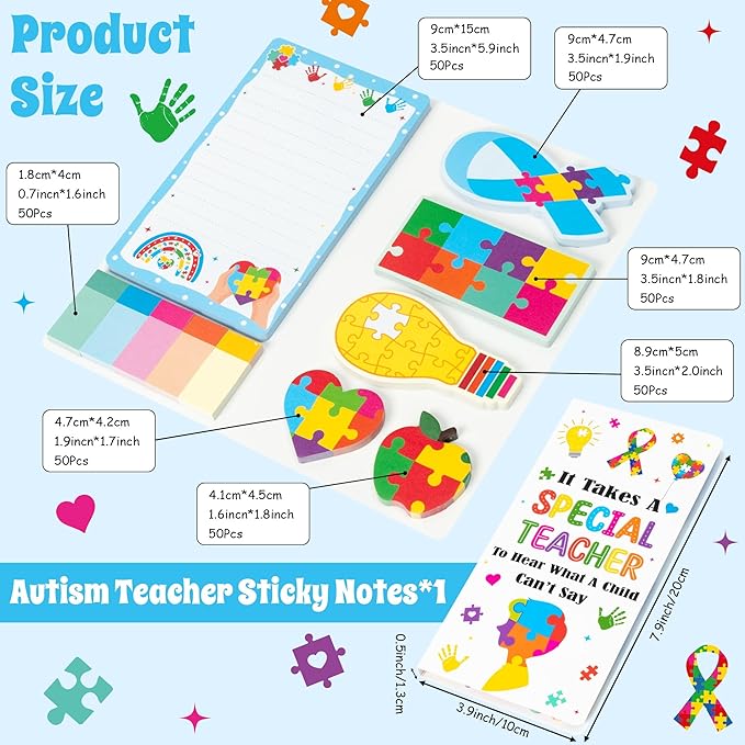 Xqumoi Autism Teacher Sticky Notes Set - 550 Sheets Autism Self-Stick Note Pads Special Education Divider Tabs Bundle Writing Memo Pad Back to Classroom Rewards School Supplies