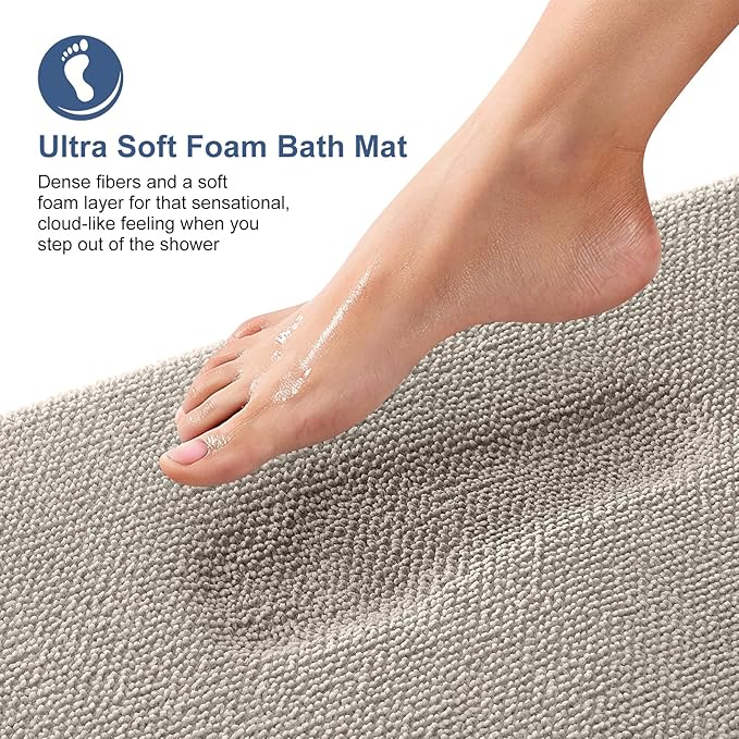 OLANLY Thick Memory Foam Bath Mat Rug 44x24, Extra Soft Absorbent Bathroom Rug, Quick Dry Bath Mats, Non-Slip, Machine Washable Carpet for Bathroom, Tub and Shower, Home Decor Accessories, Warm Taupe
