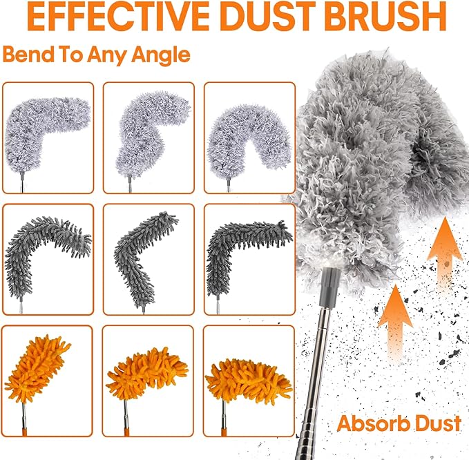 Dusters for Cleaning High Ceiling Fan, Newliton Microfiber Duster with Extension Pole 30-100" Long Handle for Ceiling Fans Blinds Cobweb Home, Orange