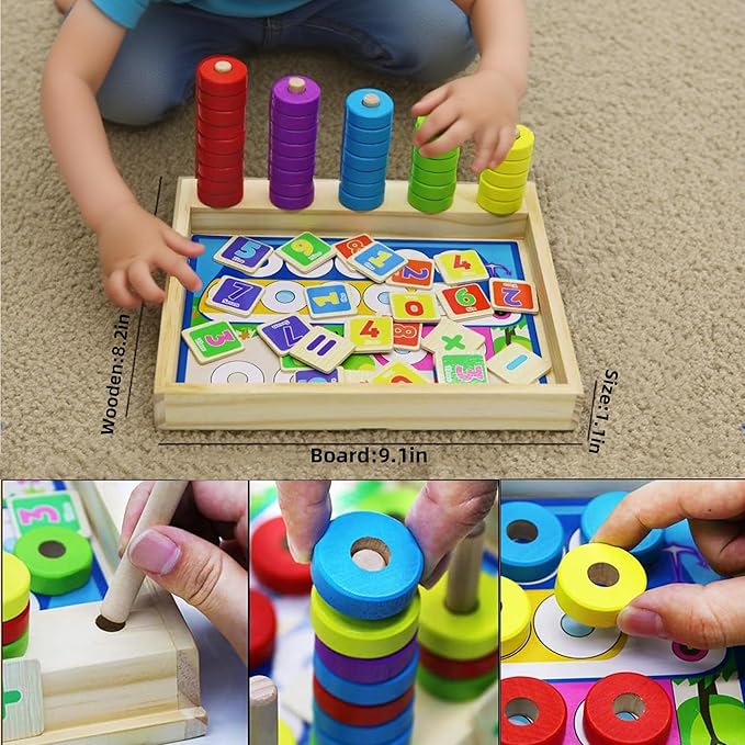 Lydaz Toddler Montessori Math Toys, Wooden Math Manipulatives with Counting Number Blocks, Preschool Kindergarten Learning Activities, Educational Math Toy for Kids 2-5, Christmas Stacking Puzzle Toy
