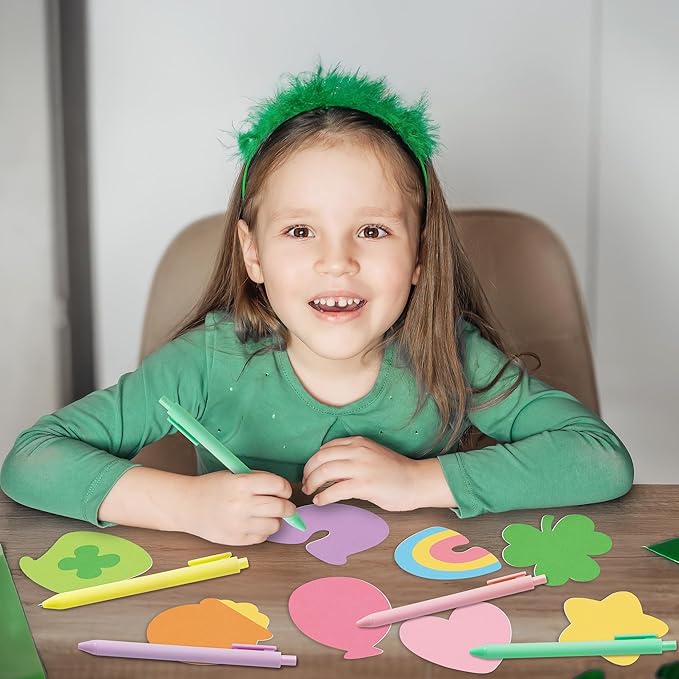 St. Patrick's Day Sticky Note - 24 Set Lucky Charm Bright Colors Super Sticky Notes Polyester Ribbons Ballpoint Pens Sticking Power Page Markers Strong Adhesive Clean Removal Semester School