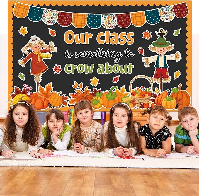 Fall Thanksgiving Bulletin Board Decorations Scarecrow Bulletin Board Decorations Set Autumn Pumpkin Crow About Paper Cutouts for Fall Thanksgiving Home School Classroom Chalkboard Wall Decor 55 Pcs