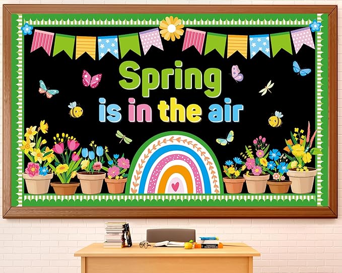 Spring Floral Flower Bulletin Board Set Spring Rainbow Insect Paper Cutouts Flower Rainbow Bulletin Board Classroom Decorations Bees Butterfly Party Supplies for Home School March April Wall Decor