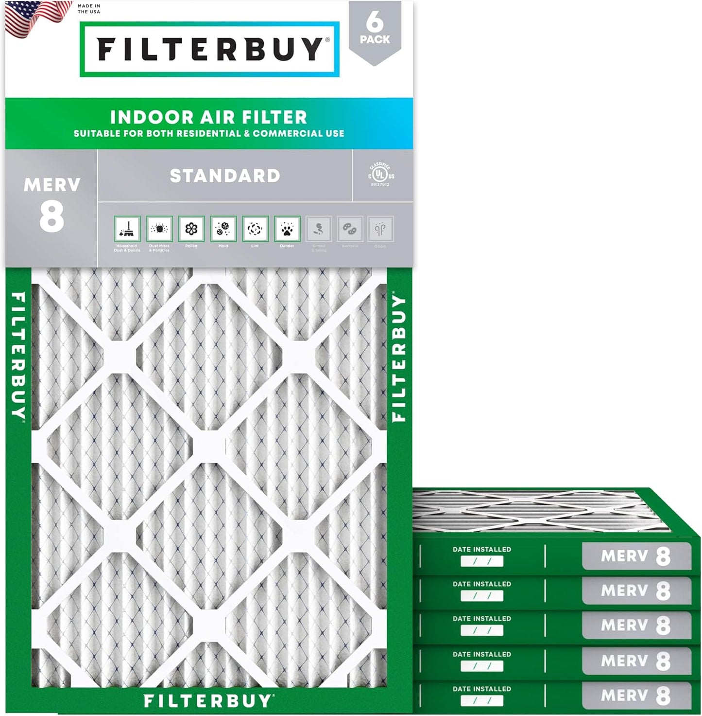Filterbuy 15x30x1 Air Filter MERV 8 (MPR 700) Dust Defense Replacement (6-Pack), Electrostatic Pleated HVAC AC Furnace Filters, Made in USA (Actual Size: 14.50 x 29.50 x 0.75)