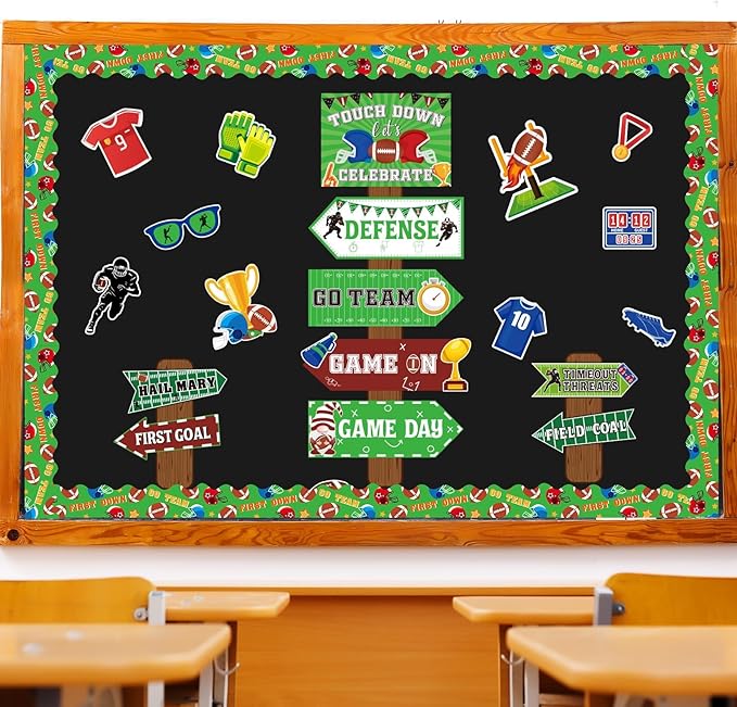 gisgfim Football Bulletin Board Decoration Set Football Borders Touch Down Cutouts for School Classroom Game Day Sports Bulletin Board Craft Home Wall(Football)