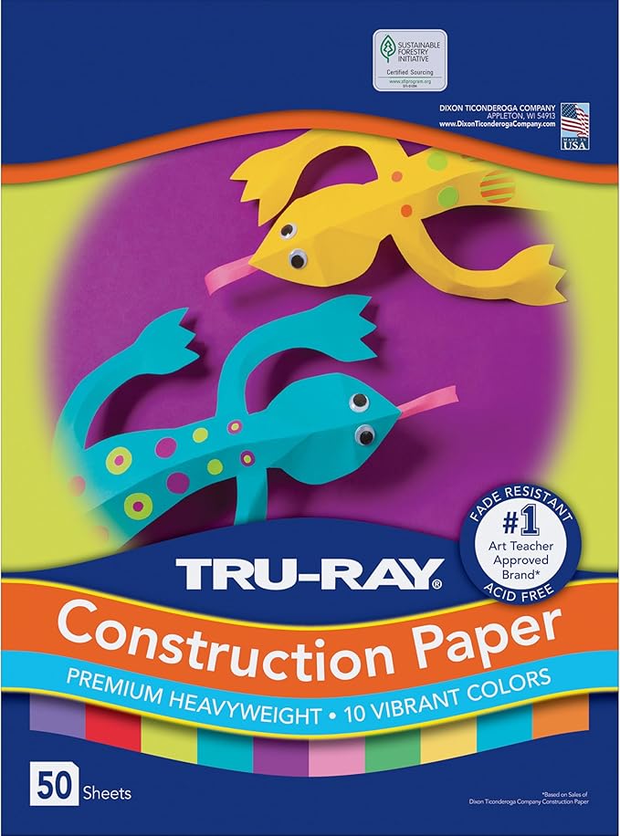Tru-Ray Construction Paper, 10 Vibrant Colors, 9" x 12", 50 Sheets