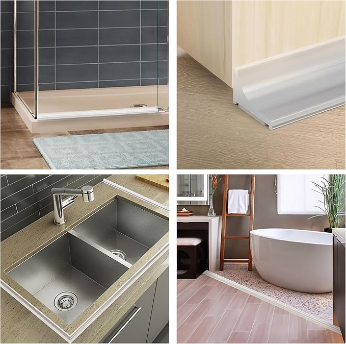 67Inch Shower Threshold Water Dam, Self-Adhesive Silicone Shower Barrier Water Stopper Shower Door Bottom Seal Strip Shower Splash Guard for Bathroom Kitchen Bathtub