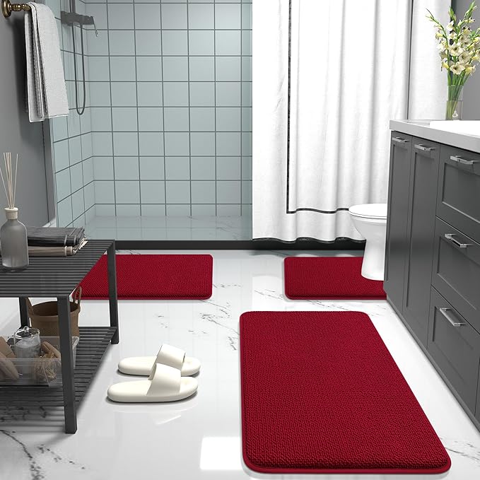 OLANLY Thick Memory Foam Bath Mats Rugs 44x24, Extra Soft Absorbent Bathroom Rug, Quick Dry Bath Mat, Non-Slip, Machine Washable Carpet for Bathroom, Tub and Shower, Home Decor Accessories, Red