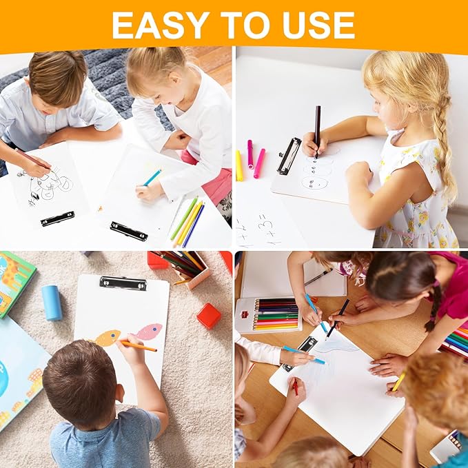 Dry Erase Wood Clipboard 8 Pack, Hardboard Clip Board 8.5x11 for Classroom, Students, Kid, Size 9" x 12.5", Double-Sided White Board, with Low Profile Clip, Office & School Supply