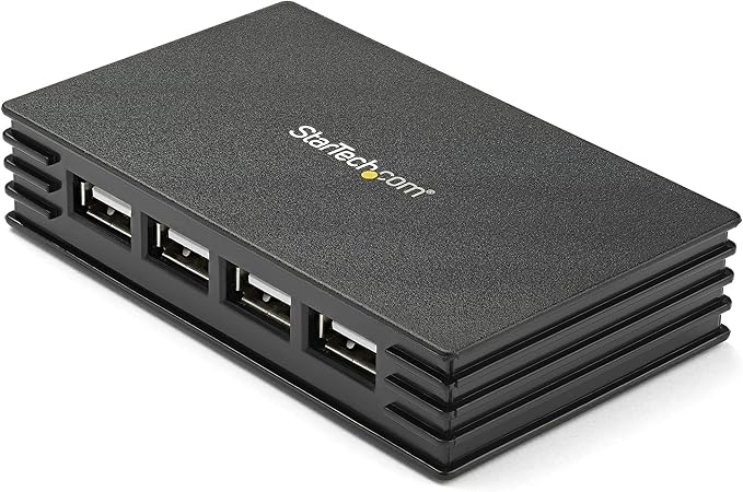 StarTech.com 4 Port Compact Black USB 2.0 Hub - Bus-powered or with Included Power Adapter - Portable Mac/PC laptop hub, TAA (ST4202USB)