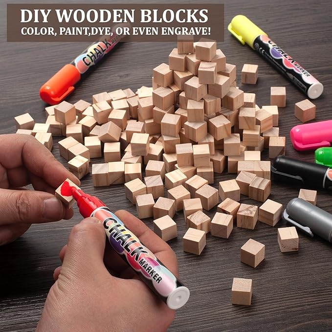 Wood Cubes Wooden Blocks for Crafts 1/2 inch, 200 PCS Small Blank Wood Blocks Wooden Cubes for Crafting, Baby Shower, Unfinished Plain Squares for Counting Blocks, Alphabets Letters, Stamps, Dice