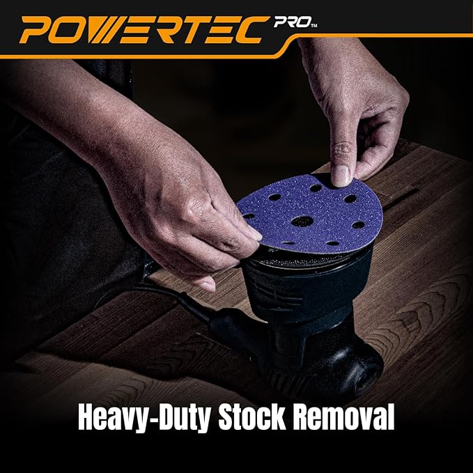 POWERTEC PRO 45901Z 45PK, 5 Inch 9 Holes Assorted Sanding Disc & Abrasive Cleaning Stick, 80/120/220 Grit Zirconia Hook and Loop Backing Discs for Festool Orbital Sanders-Automotive, Metal,Woodworking