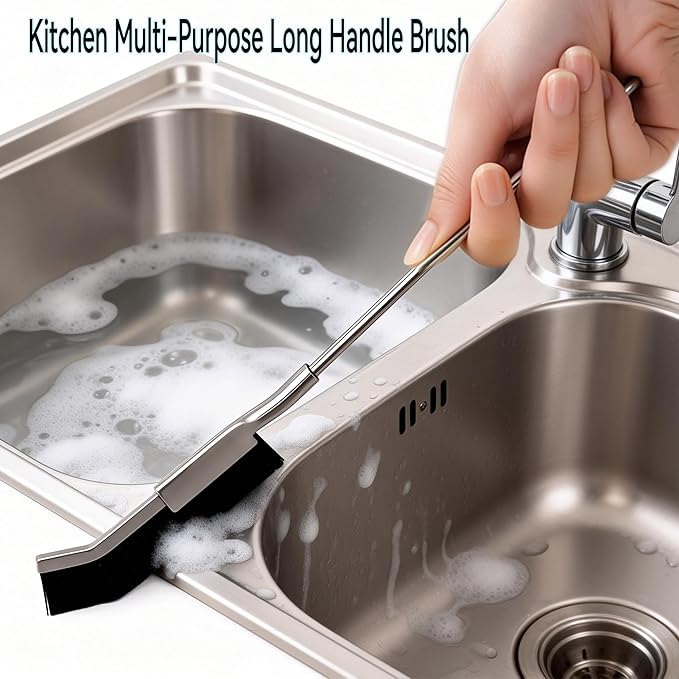 2pcs Stainless Steel Long-Handled Crevice Cleaning Brush, a Powerful Multi-Purpose Household Cleaning Tool, Suitable for Cleaning deep crevices in Kitchen Sinks, Bathroom Tiles, Window Tracks, etc