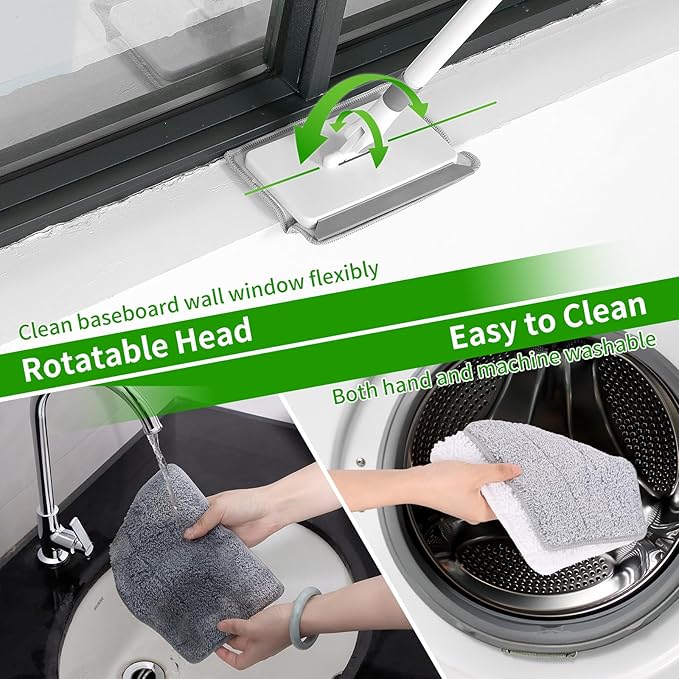 Baseboard Cleaner Tool with Handle, 55.9’’ Baseboard Cleaner with Extendable Handle, Wall Cleaner for Baseboard, Wall, Ceiling, with 4 Reusable Cleaning Pads