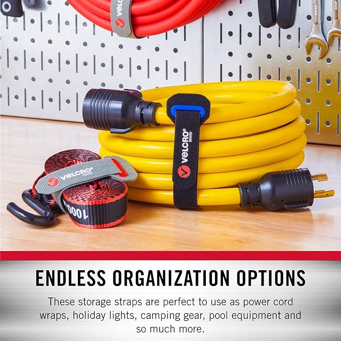 VELCRO Brand Power Cord Wraps | Heavy Duty Straps for Cords, Hoses, Garage or RV Organization | 6pc Multipack | 3 Sizes 12, 16 and 24 Inch | Black and Gray