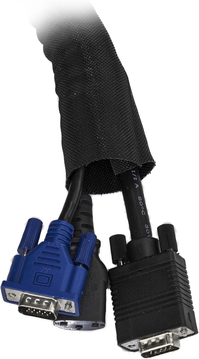 StarTech.com 6.5' (2m) Cable Management Sleeve - Flexible Coiled Cable Wrap - 1.0-1.5" dia. Expandable Sleeve - Polyester Cord Manager/Protector/Concealer - Black Trimmable Cable Organizer (WKSTNCM)