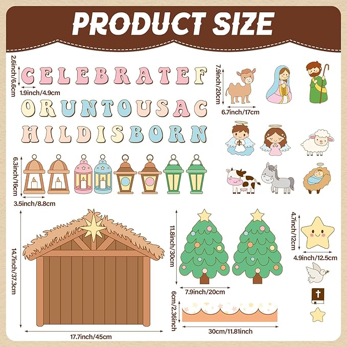 Christian Nativity Religious Bulletin Board Set Christmas Jesus Birth Hippie Classroom Decorations Border Xmas Paper Cutouts for Chalkboard Wall Holiday Christian Church Sunday School Decor