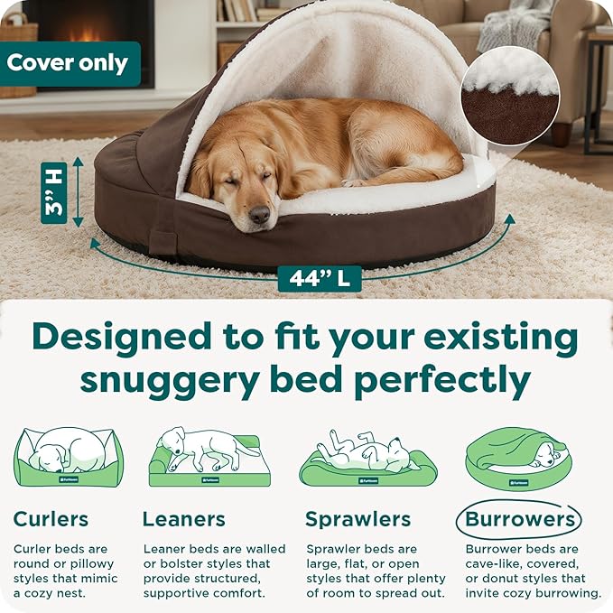 FurHaven Replacement Dog Bed Cover for Sherpa & Suede Snuggery, Fits Cool Gel-Top Foam Beds & Solid Orthopedic Foam Beds, Machine Washable, Jumbo XL (44 inch), Espresso