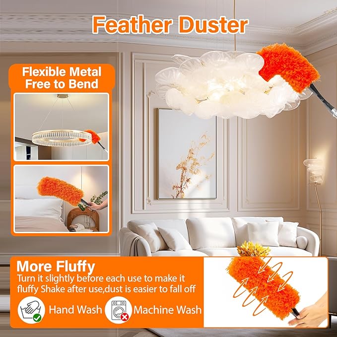 30FT High Reach Duster Cleaning Kit with 5-24 FT Extension Pole,High Ceiling Dusting and Window Cleaning Kit with Microfiber Feather Duster,Cobweb Duster,Ceiling Fan Duster,Window Squeegee Cleaner