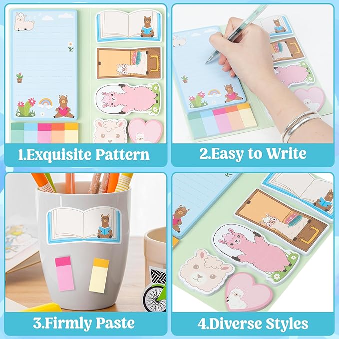 B1ykin Cute Sticky Notes Set - You Are Liamazing Self-Stick Notes Pad, 550 Sheets Writing Memo Pages Sticky Notepad for Teacher Appreciation Gifts, School Office Party Favors Supplies (Amazing Alpaca)