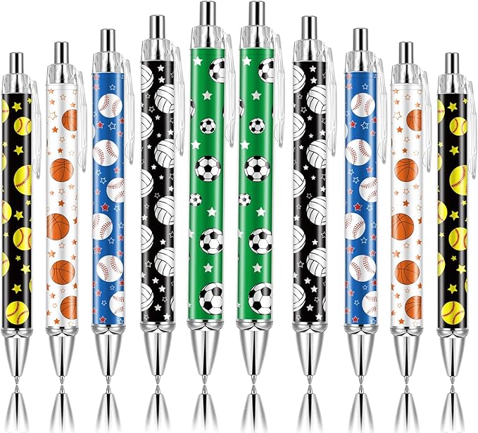 10 PCS Sports Party Favors Ball Theme Ballpoint Pens Ball Gifts for Team with 1mm Black Ink Replaceable Ballpoint Pen Refill for Team Office Supplies Thanksgiving Christmas Gift