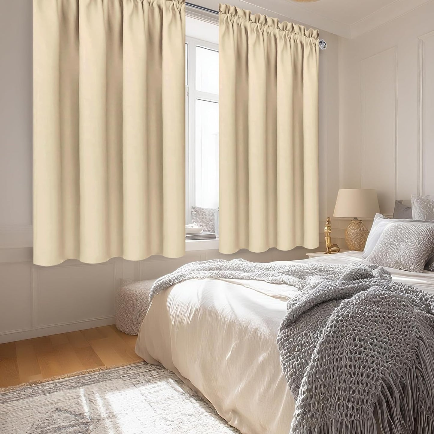 DWCN Blackout Curtains Room Darkening Thermal Insulated Bedroom Curtains Window Curtain Panels, 52 x 63 inches Long, Set of 2 Beige Rod Pocket Drapes